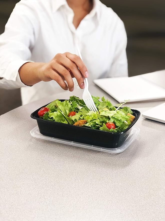 Reli. 28 oz Meal Prep Containers w/Lids - 50 Pack | Leftover To Go, Takeout | Microwave Safe | Disposable Containers for Food Storage | Take Home/Lunch/Meal Planning | Plastic | Black