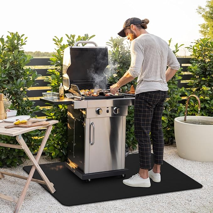Under Grill Mat for Outdoor Grill, 24 x 42inch Double-Sided Fireproof Grill Pad,Perfect for Outdoor Barbecue Spots,Fireproof, Waterproof, and Oilproof BBQ Protector for Decks and Patios