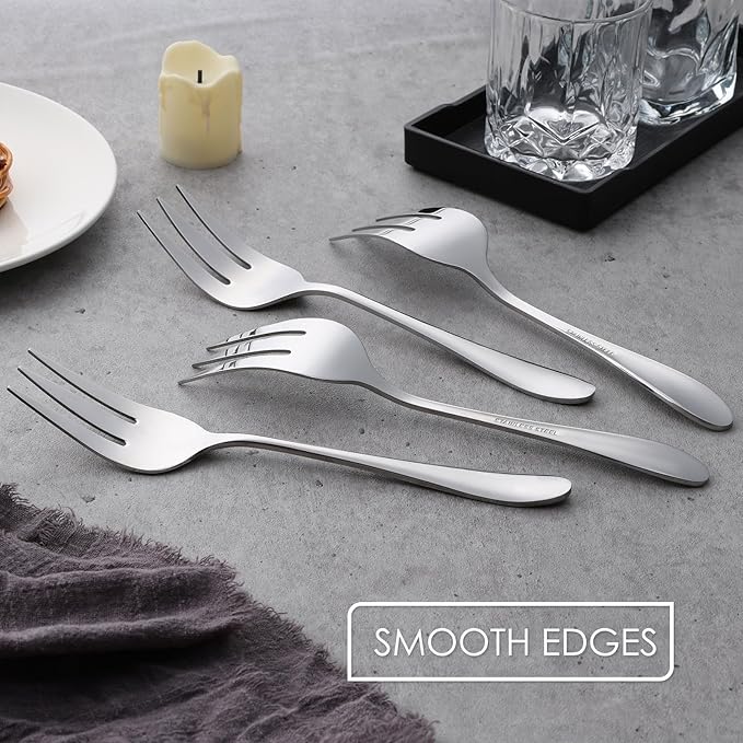 Stainless Steel Serving Forks, E-far 4-Piece Metal Hostess Serving Utensils Set for Meat Catering Buffet Party Kitchen Restaurant, Non-toxic & Dishwasher Safe