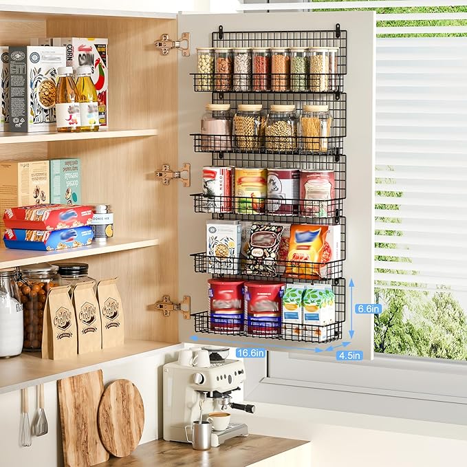 X-cosrack Spice Rack Wall Mount, 5 Tier Large Spice Rack Organizer for Efficient Storage, Height-Adjustable Hanging Spice Shelf for Kitchen and Pantry, Up to Storage 90 Jars(Patent No.:D909138S)