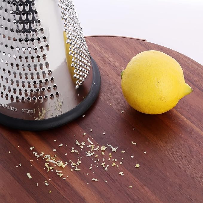 Cone Cheese Grater with Handle - Stainless Steel Triple Function Wood Handle Parmesan Shaver Non-Slip Rubber Bottom Hand Held Multifunction Vegetables Cheese Grater with container (M: 9.4" X 4.3")