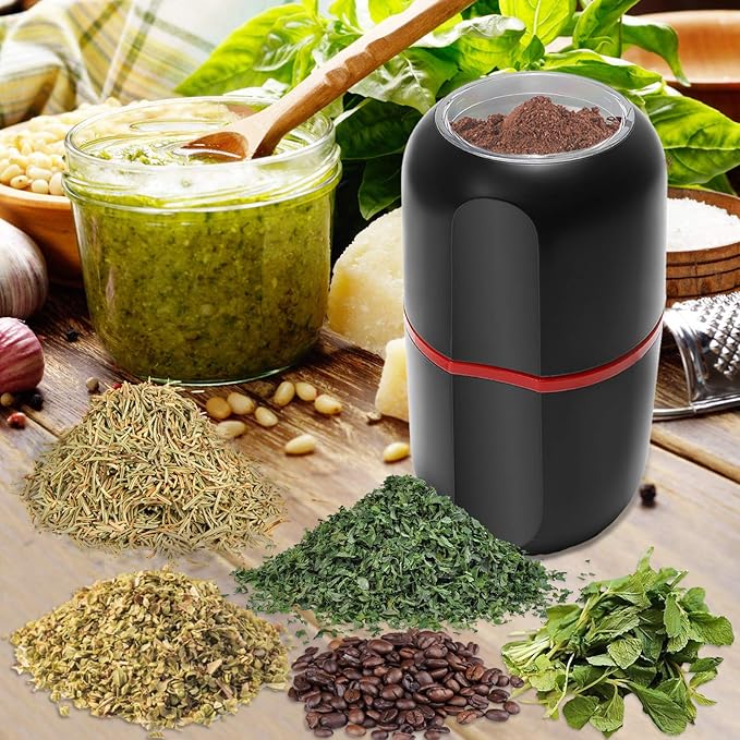 Herb Grinder Electric, Turimon Large Herbal/Coffee Grinders/Mill/Crusher for Spice and Herbs With Cleaning Brush - Black