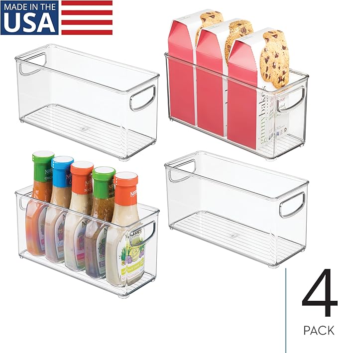 iDesign Slim Clear Plastic Stackable Storage Bin, Tall Narrow Organizer for Kitchen or Pantry, 4-Pack