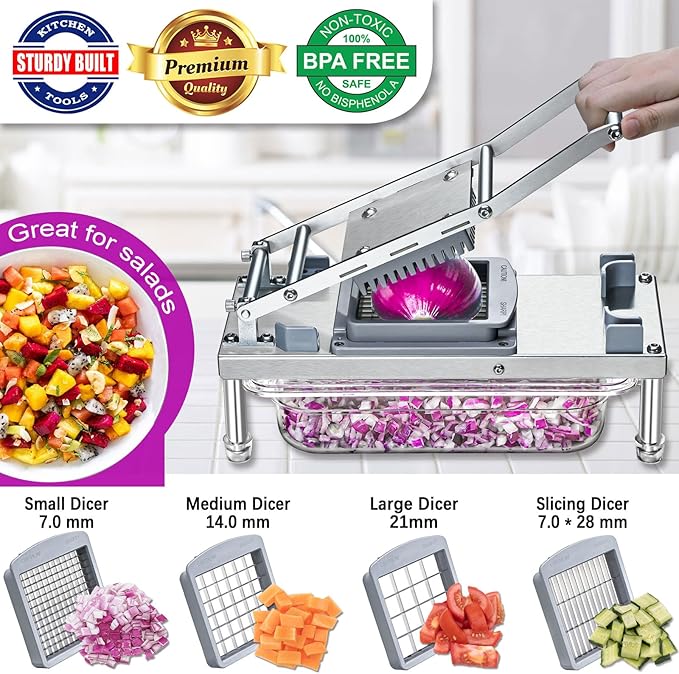 Stainless steel Vegetable Chopper, Veggie Chopper With 10 Blades, Onion Dicer with Container, Food Cutter & Grater Mandoline Slicer