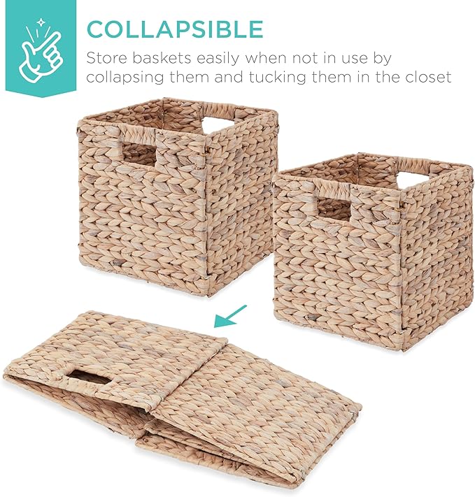 Best Choice Products 10.5x10.5in Pack of 5 Cube Storage Baskets, Water Hyacinth Multipurpose Collapsible Organizers, Handwoven Laundry Totes for Laundry, Living Room, Kids Room & Nursery - White