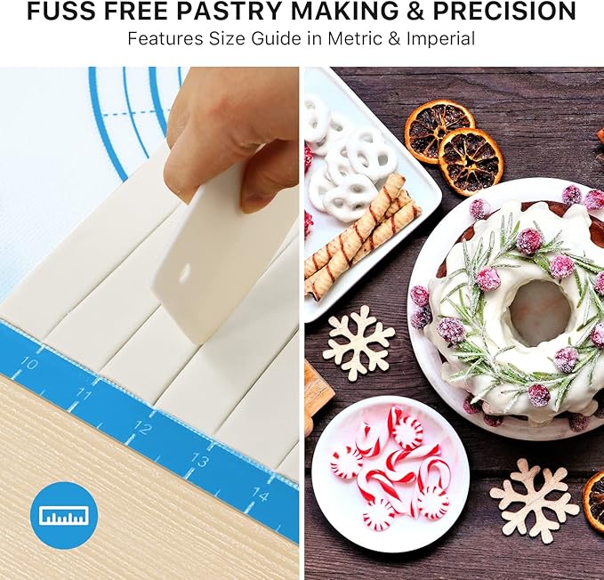 Silicone Pastry Mat,28" x 20" Nonstick Large Durable Silicone Sheet Mat with Measurement Non-slip Dough Rolling Mat for Pie Crust, Pizza, Cookies