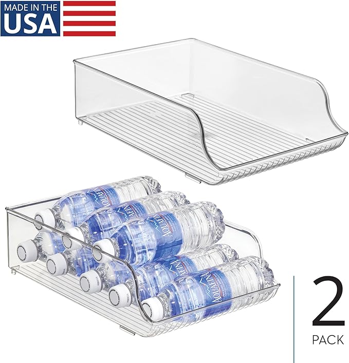iDesign Plastic Water Bottle Organizer for Fridge, Bottle Holder for Kitchen and Pantry, Clear, 2-Pack