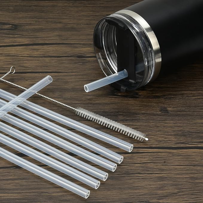 [DISHWASHER SAFE] 6 Pack Replacement Straws for Stanley 40 oz 30 oz Cup Tumbler, 12 inch Long Clear Reusable Plastic Straws with Brush for Stanley, Owala, Yeti Tumbler, BPA FREE
