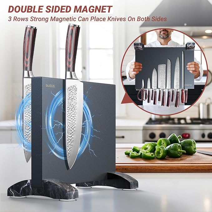 Magnetic Knife Holder, Magnetic Knife Block without Knives, Strong Double Sided Magnet Knife Storage Strip for Kitchen Counter-Black
