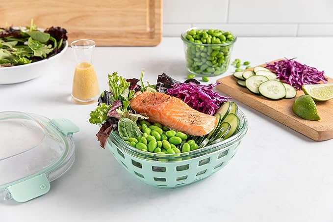 Ello Duraglass Meal Prep Lunch Bowl Container, 5 cup- Glass Food Storage Container with Silicone Sleeve and Airtight BPA-Free Plastic Lid, Dishwasher, Microwave, and Freezer Safe