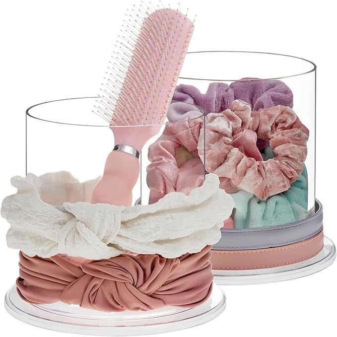 STORi Bella 2-Pack Headband and Scrunchie Holder | Clear Plastic Organizer Display Stand | Holds Hair Ties, Accessories, and Jewelry | Made in USA