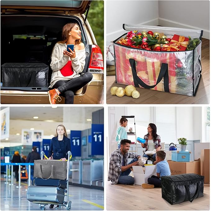 BALEINE 4-Pack Oversized Moving Bags with Reinforced Handles, Heavy-Duty Storage Tote for Clothes, Moving Supplies (Winter Grey, 4-Pack)
