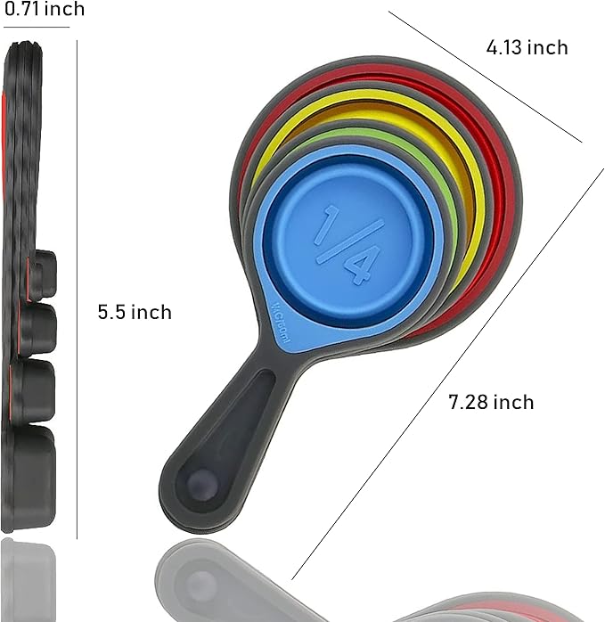 Collapsible Silicone Soft Measuring Cups and Measuring Spoons,8 pieces Portable Food Grade Silicone Measurement Cup for Liquid & Dry Measuring Baking &Utensils & Travel Measuring Cup，space saver