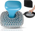 Cast Iron Scrubber | Dish Scrub Brush | 316 Cast Iron Cleaner Chainmail Scrubber for Pan Skillet Cleaner - Dish Scouring Pad Dishwasher Safe Cleaning Kit, Blue