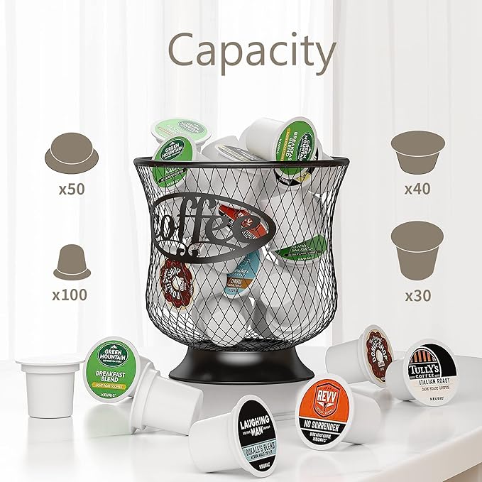 Coffee Pod Holder, Large Capacity K Cup Holder, Nespresso Pods Holder K Cup Organizer for Kitchen Countertop, Coffee Bar Accessories, Pod Holder for Keuring Espresso Capsule Coffee Creamer