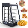 Whalefall 3-Tier Food Warmers Countertop, 15" Commercial Warm for Food Pizza Warmer w/ 3D Heating with Stainless Frame Sliding Glass Doors Pastry Display Case for Buffet Restaurant