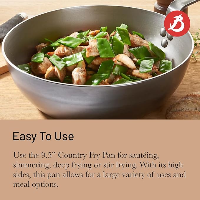 De Buyer MINERAL B Carbon Steel Country Fry Pan - 9.5” Diameter, 6.5” Cooking Surface - Ideal for Sauteing, Simmering, Deep Frying & Stir Frying - PFAS, PFOA & PFOS Free - Made in France