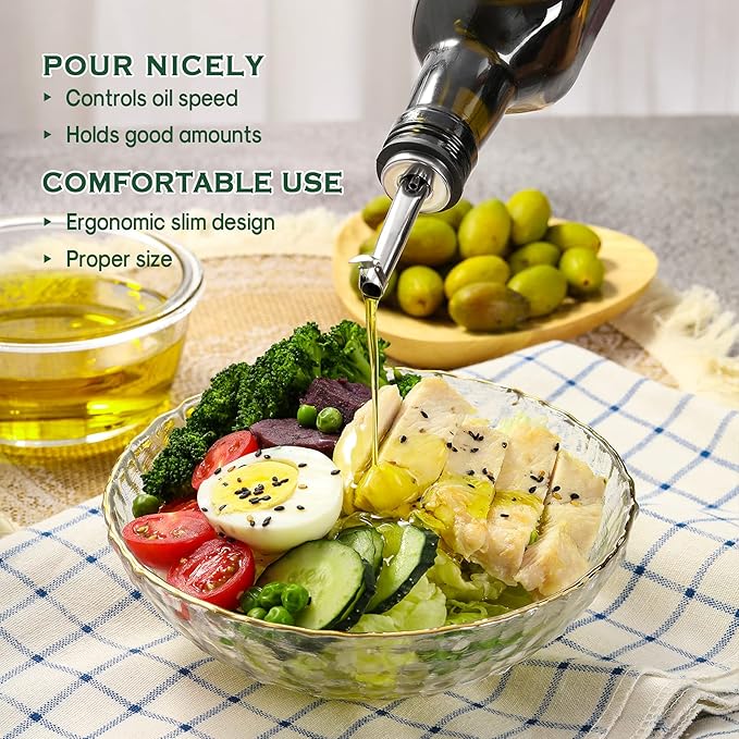 AOZITA 17oz Glass Olive Oil Dispenser - Oil and Vinegar Cruet Bottle with Stainless Steel Pourers - Funnel For Easy Refill - Olive Carafe Decanter for Kitchen