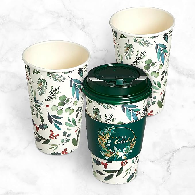 Papyrus Disposable Tabletop Dinnerware Set - Elegant and Sturdy Disposable Cups for Any Occasion, Holiday Foliage, Cups
