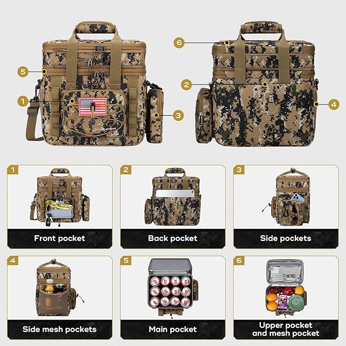 Maelstrom Tactical Lunch Box, 23 L Insulated Lunch Bag for Men, Expandable Double Deck Lunch Cooler Bag,Large Leakproof Soft Lunch Tote with Detachable MOLLE Bags, for Adult Women Work,Picnic