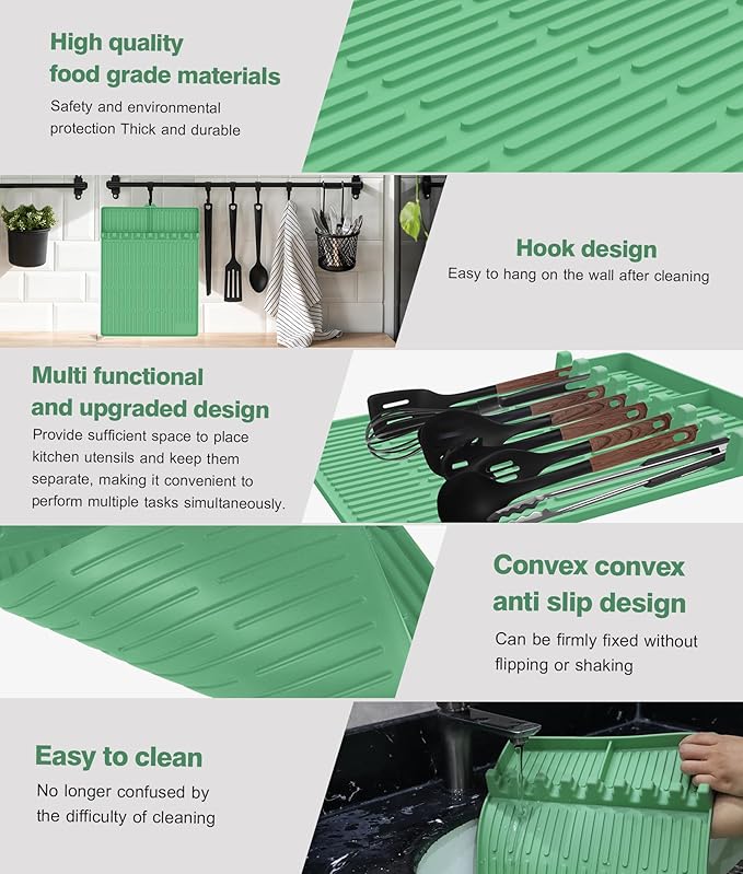 Silicone Griddle Tools Mat for Blackstone - Large Silicone Spatula Mat with Drip Pad - Griddle Mats BBQ Grill Accessories - Side Shelf Mats Grill Pad for Blackstone Griddles Accessories (Light Green)
