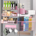 Magnetic Spice Rack for Refrigerator, 7 Pack 100% Metal Strong Magnet Shelf, Spice Organizer W/ Paper Towel Holder, Hook Rack, Utensil Caddy & Cutting Board Holder, Home Kitchen Organization (Pink)