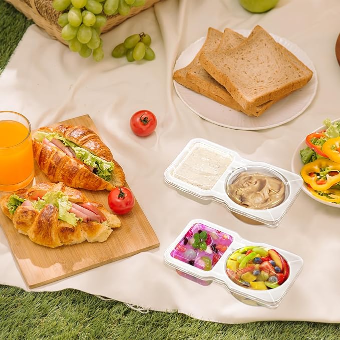 20 Set Reusable Snack Containers, 2-Compartment Dipping Containers with Lid for Refrigeration, Portion Control, Outdoor Takeaway Sauce Dip Case