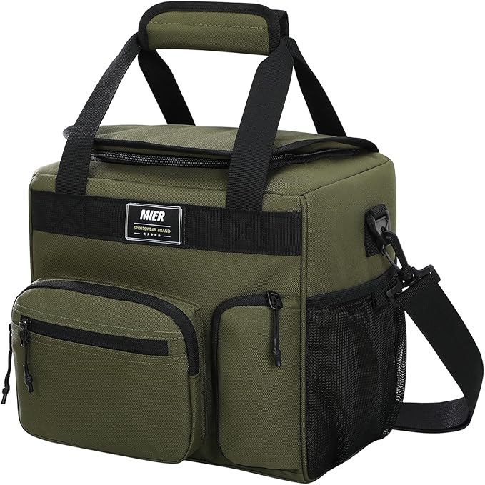 MIER Large Lunch Box for Men Women Adult Insulated Soft Sided Cooler 24 Can Leakproof Lunch Bag Collapsible for Work Travel Camping Beach, 15L (Army Green-No Luggage Strap)