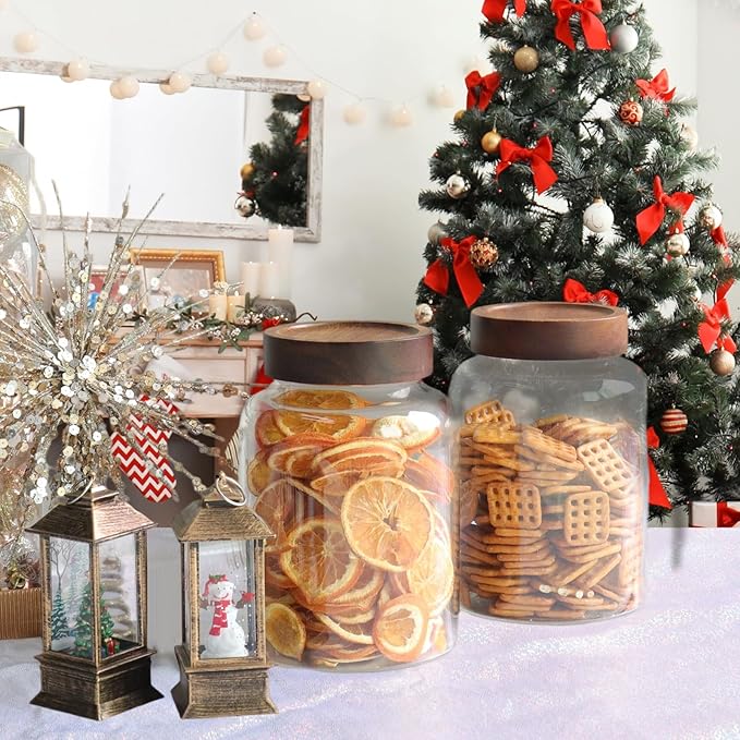Glass Coffee Jars Spice Jar Round Storage Canister with Wooden Lid Clear Glass Food Jar for Pantry Sugar Tea Coffee Bean Spice Nuts Cookies Bath Salts (1800ml/60oz-2PACK（with spoon)
