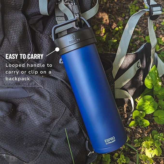 ESPRO P0 Ultralight French Press Coffee Maker for Travel, Vacuum Insulated Stainless Steel, 16 Ounces, Blue