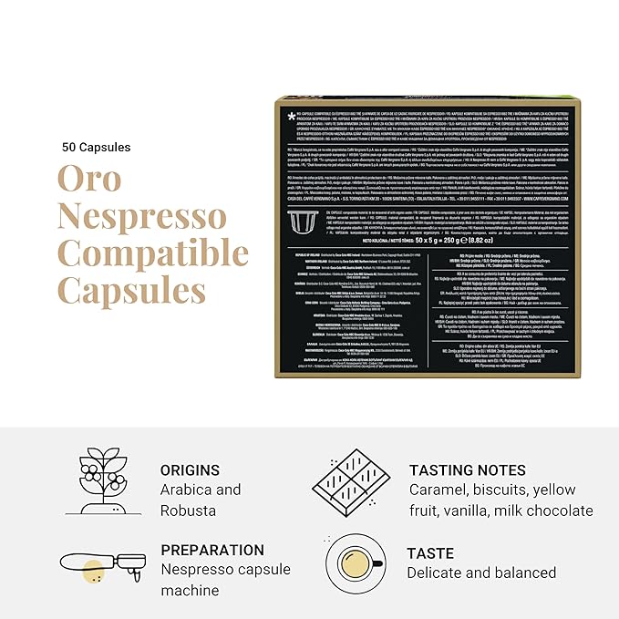 Caffe' Vergnano Medium Roast Espresso Morning to Night Bundle - Original Line Machine Compatible, Italian Coffee For Nespresso Coffee Machines, Oro & Decaf - 50 of Each Flavor (100 Capsules)