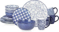 Selamica Ceramic Dinnerware Sets for 4, 16 Pieces Dishes Set, Scratch Resistant Plates and Bowls Sets, Microwave and Dishwasher Safe (Vintage Blue) A