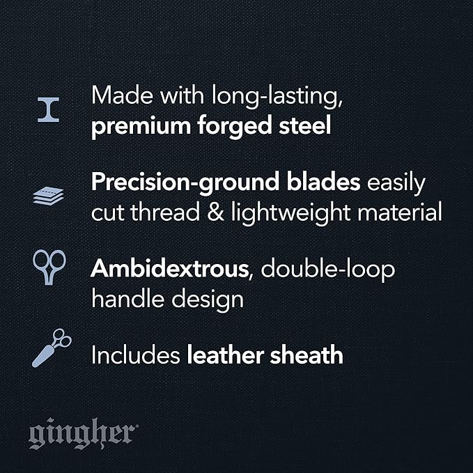 Gingher Embroidery Scissors, Precision Craft Scissors, Hand-Tuned Blades & Double Loop Handle, 4”, Silver/Nickel