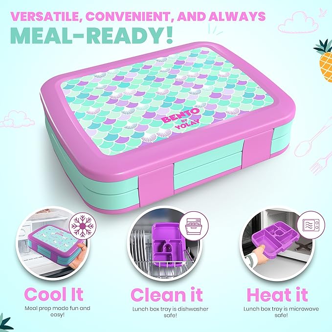 YOLAY Bento Box for Kids Lunch Box Leak-Proof, 5-Compartment Lunch Box Kids for Ages 3-10, Durable with Anti-Slip Base, Suitable for Schools, Outdoor and Travel (Scales)