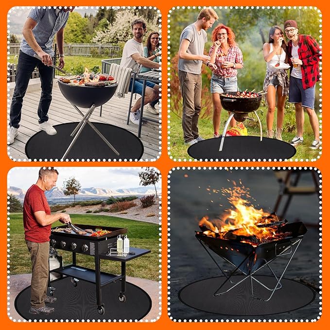 Fire Pit Mat 24'', Fireproof Mat, Deck Protector, Fire Pit Accessories, Burn Barrel, Under Grill Mat, BBQ Mat, Patio Shield, Fire Retardant Base Pad for Outdoors