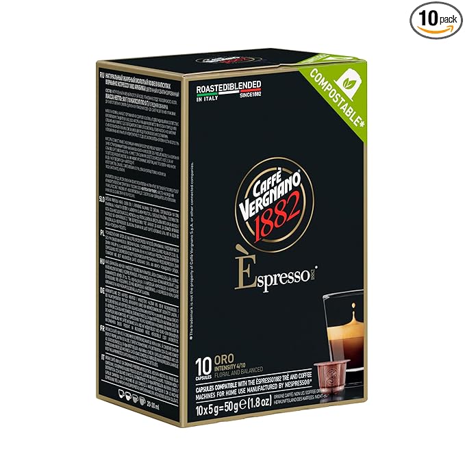 Caffe' Vergnano 1882 120 Count Oro Original Line Machine Compatible, Compostable Expresso Capsules, Arabica Medium Roast Coffee Pods with notes of Vanilla and Milk Chocolate, Intensity 4/10