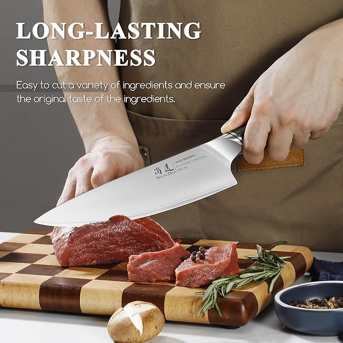 SHANGDAO Chef Knife 8 Inch, Professional Japanese Kitchen Knife – 3 Layers VG10 Alloy Steel, Pakkawood Handle, Gift Box - HUO Series