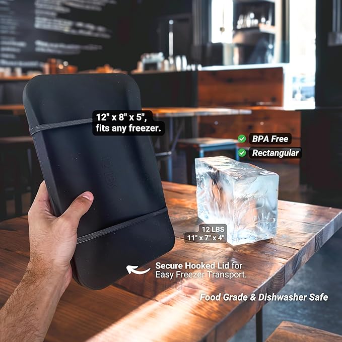 Alaskey® Giant Ice Block Mold 12 lbs With Lid (Single) | Create Perfect Ice Bricks | Professional Silicone Mold for Crafting Extra Large Ice Cubes, Ideal for Ice Baths, Coolers, Bartender Accessories