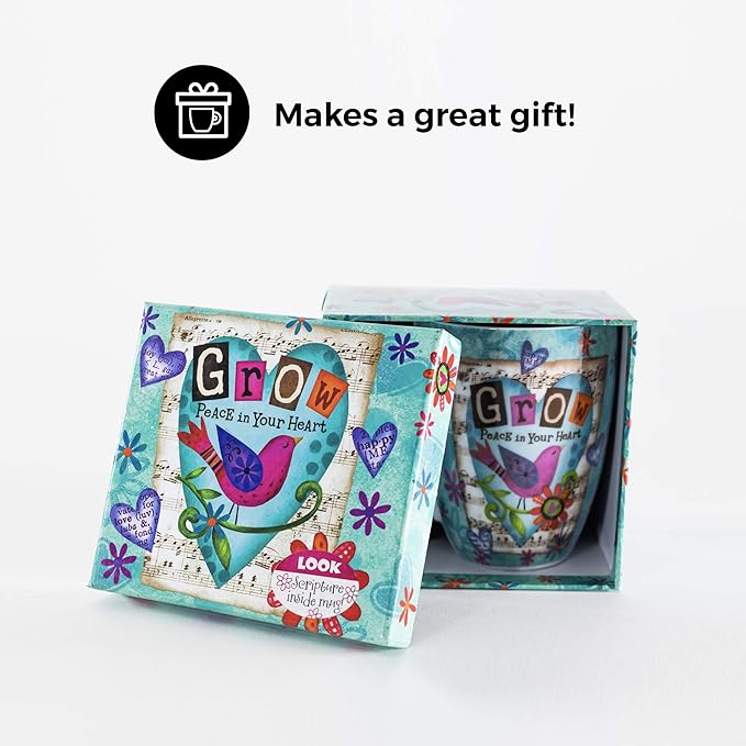 Divinity Boutique Ceramic Mug Grow Peace Bird, 12 ounce
