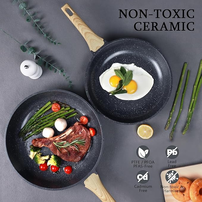 GiPP Ceramic Nonstick Frying Pan with Lid - 12 Inch Healthy Non-Toxic Non Stick Skillet Omelette Pans, Induction Compatible Chef Pan, PFAS & PFOA-Free, Dishwasher Safe, Stay Cool Handles