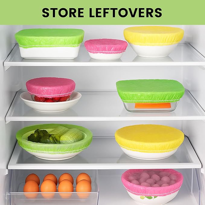 HANSGO 120PCS Bowl Covers Reusable, Elastic Plastic Wrap for Food Storage, Fresh Keeping Stretch Bags for Bread, Alternative to foil for Family, Outdoor Picnic, Sourdough Baking (3 Sizes)