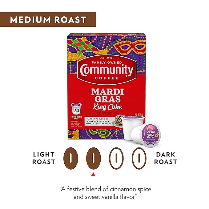 Community Coffee Mardi Gras King Cake Flavored 36 Count Coffee Pods, Medium Roast, Compatible with Keurig 2.0 K-cup Brewers, 12 Count (Pack of 3)