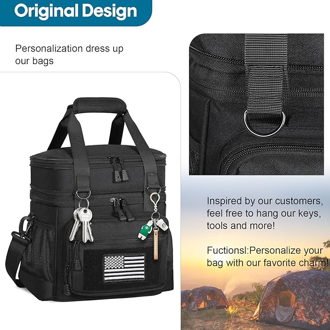 GLENKEY Double Deck Insulated Lunch Box, Expandable Large Lunch Bag Leakproof Cooler Bag Lunch Pail for Men Women Adults Work Shifts Travel Daytrip, 16L, Black