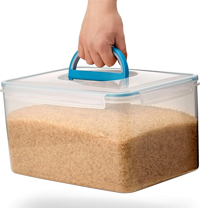 Komax Biokips Extra Large Rice Container – Airtight Food Storage Containers for Rice, Baking Supplies, or Dry Food – 48.6 Cups Rice Dispenser w/Handle + 2 Nestable 15.2 Cups Food Containers (3-Pack)