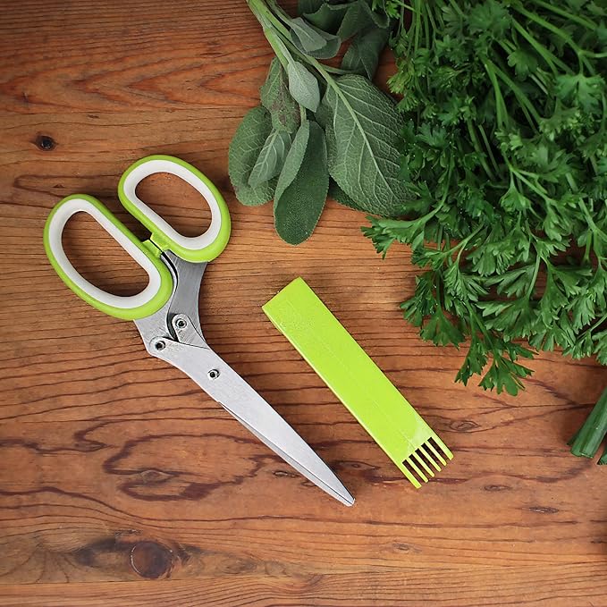 RSVP International Kitchen Tool Collection Herb Scissors with Protective Cover/Blade Cleaner, Dishwasher Safe, 7.75x3.25"