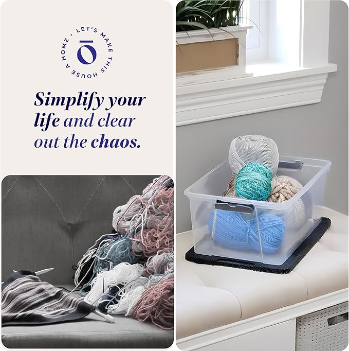 HOMZ 4-Pack Secure Latch, Clear Plastic Storage Organizer Bins, 15 Quart, Gray Lid - Stackable Container Boxes for Bedroom, Bathroom, Garage, and Office Organization