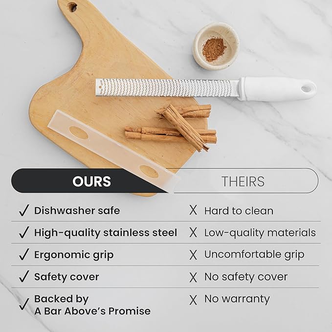 Cheese Grater & Lemon Zester A Bar Above 12” Chef-Grade Stainless Steel Rasp, Sharp Citrus Zester for Lemon, Lime, Ginger, Garlic, Parmesan & Hard Cheese, Professional Kitchen & Cocktail Garnish Tool