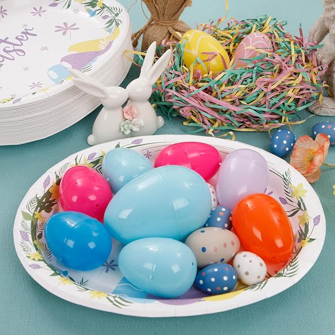 WDF 50Pack Easter Paper Plates - Oval Paper Plates 10" x 12" for Party Supplies Easter Eggs Large Disposable Platter for Easter Serving Tray