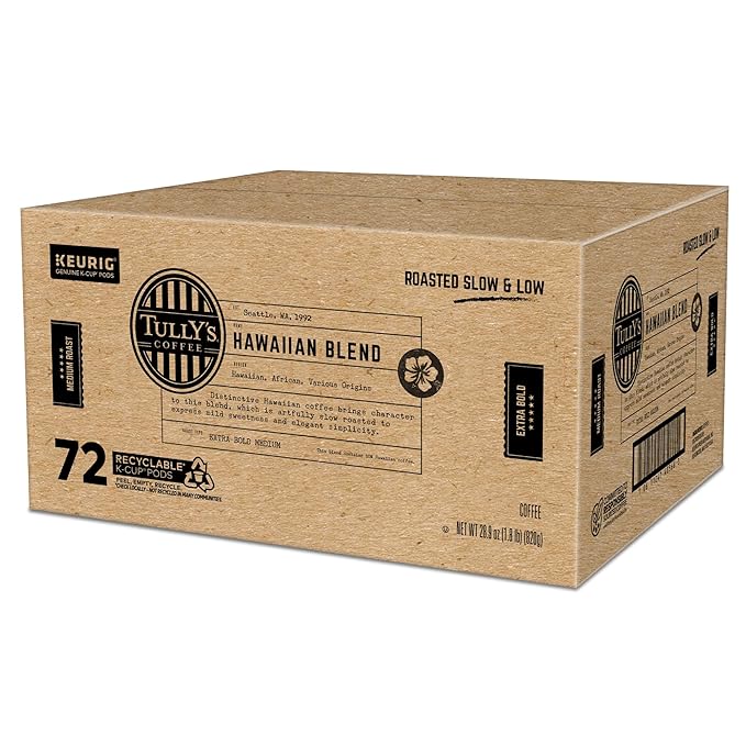 Tully's Coffee Hawaiian Blend Keurig Single-Serve K-Cup Pods, Medium Roast, 72 Count