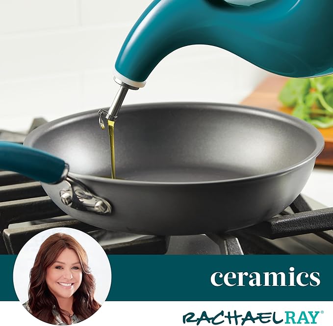 Rachael Ray Ceramics EVOO Oil and Vinegar Dispensing Bottle, 24 Ounce, Turquoise